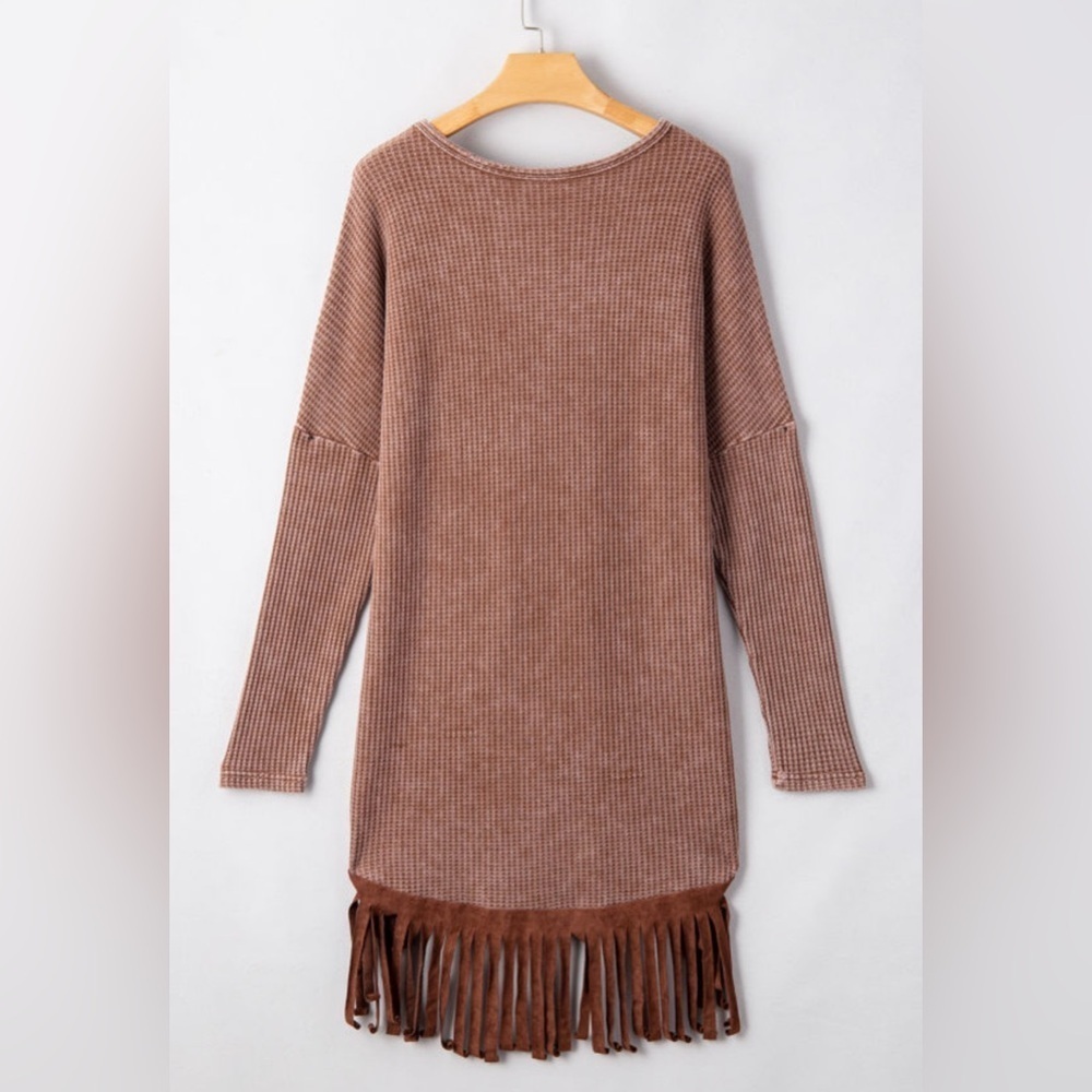 LAST ONE Waffle Fringed Sweater for Women - Picture 5 of 13